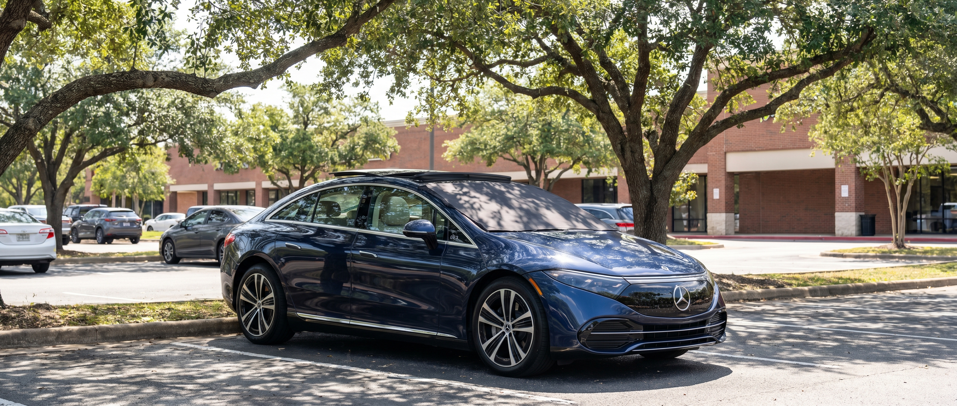 Mercedes-Benz with sun protection features parked near shopping center in Duluth, GA
